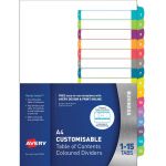 Avery Customisable Table Of Contents A4 1-15 Tabs Coloured Fsc Mix Credit | 61-231689