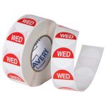 Avery Labels Wednesday Round Day 24mm Red White 1000 Roll | 61-238807