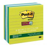 Post-it Recycled Super Sticky Lined Notes 675-6sst 101x101mm Bora Bora, Pack Of 6 | 68-10564